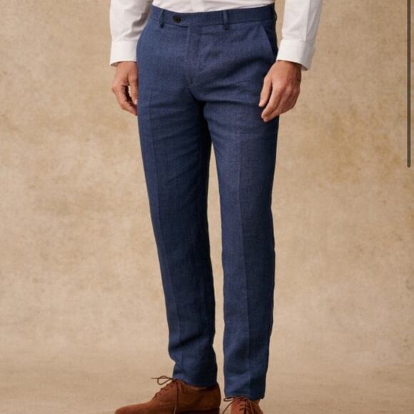 Octobre Men’s Sz XL Kale Linen Pants Trousers New NWT in Chevron Blue - Picture 1 of 10